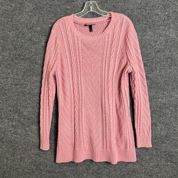 Lane Bryant Sweaters - Lane Bryant Womens Cable Knit Sweater Size 14/16 Pink Crew Neck Metallic Preppy
